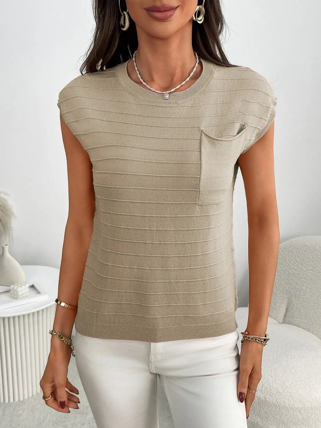 Round Neck Cap Sleeve Knit Top (12)