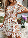Polka Dot Print Round Neck Short Sleeve Loose Dress variant CJLY118459601AZ|CJLY118459602BY|CJLY118459603CX|CJLY118459604DW