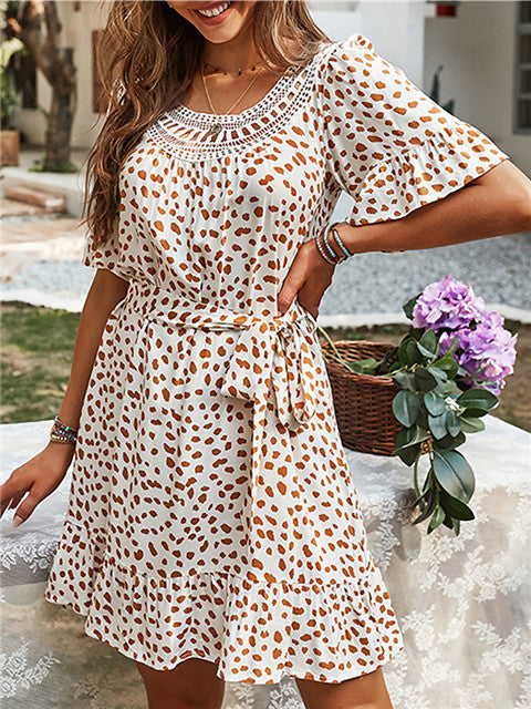 Polka Dot Print Round Neck Short Sleeve Loose Dress variant CJLY118459601AZ|CJLY118459602BY|CJLY118459603CX|CJLY118459604DW