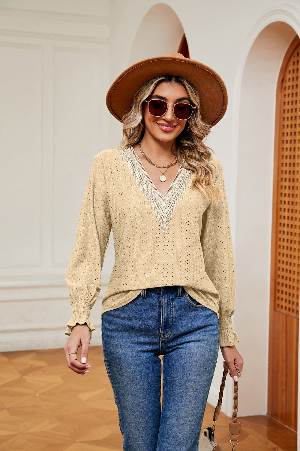Contrast Flounce Sleeve Blouse (8)