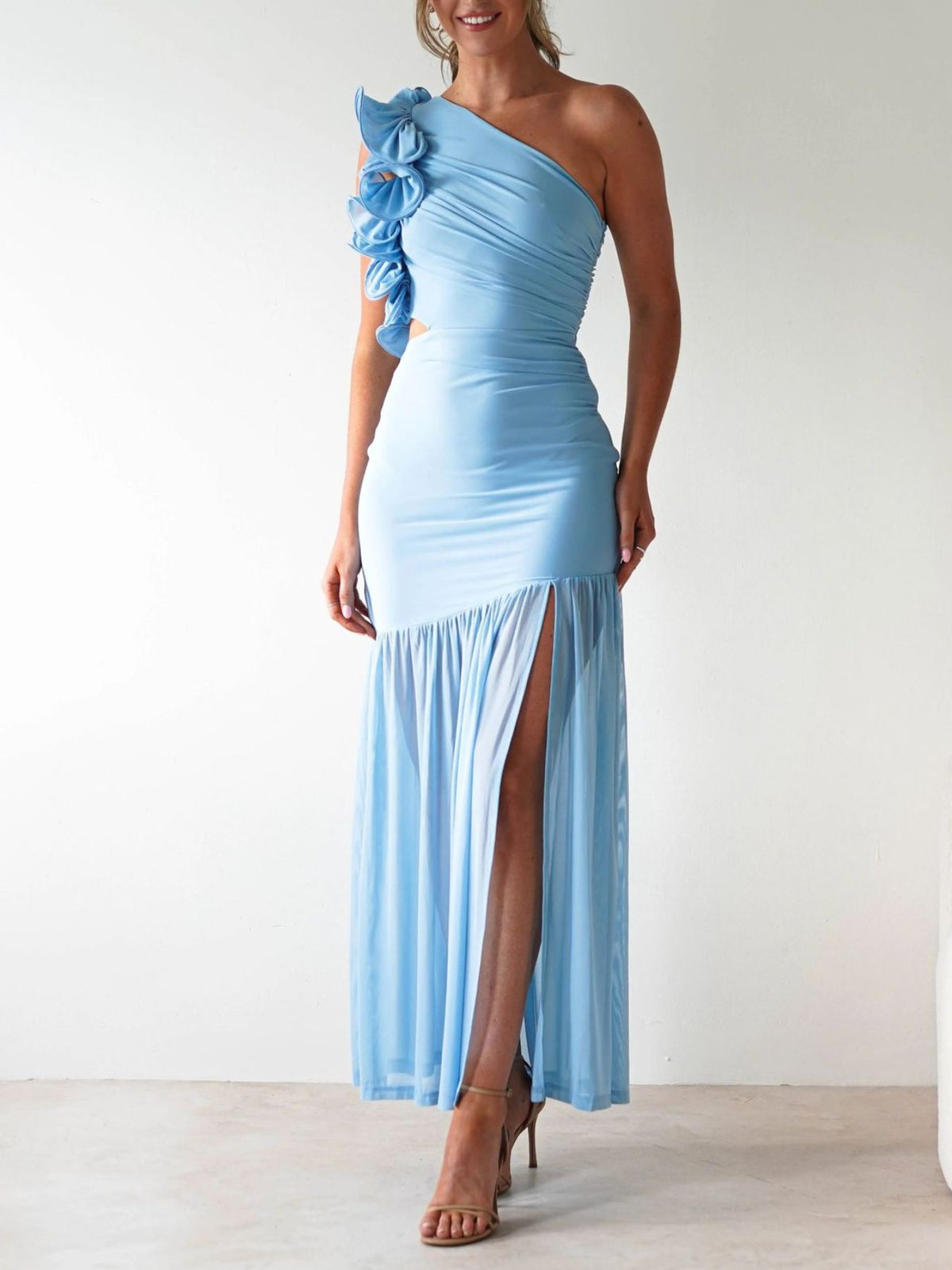 One-shoulder Ruffle Trim Maxi Dress (20)