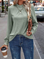 Texture Mock Neck Long Sleeve Blouse (12)