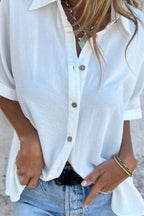 Full Size Casual Button Down Short Sleeve Loose Shirt Plus (3)