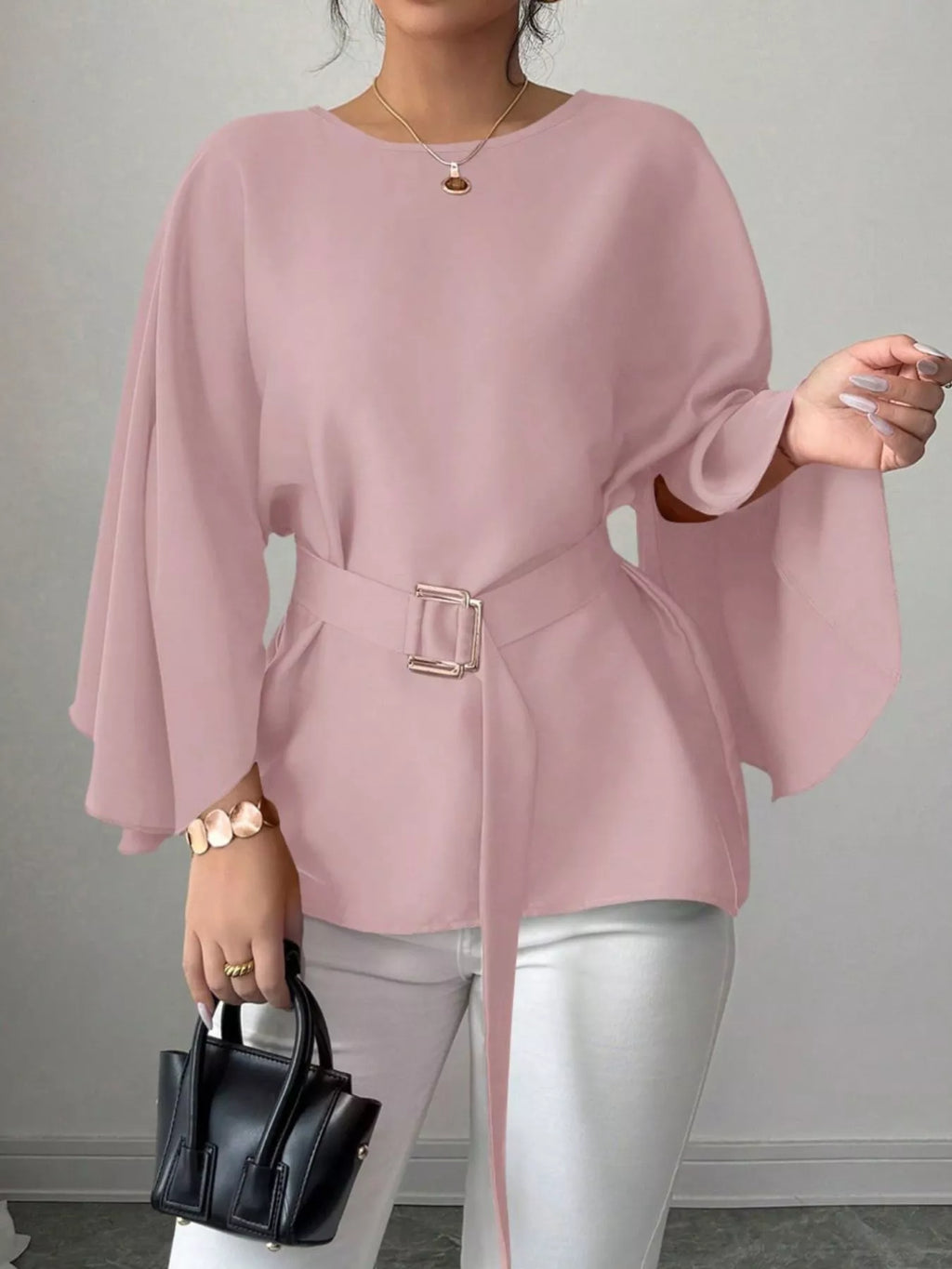 Batwing Sleeve Belted Blouse (19)