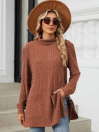 Slit Mock Neck Long Sleeve T-shirt (35)