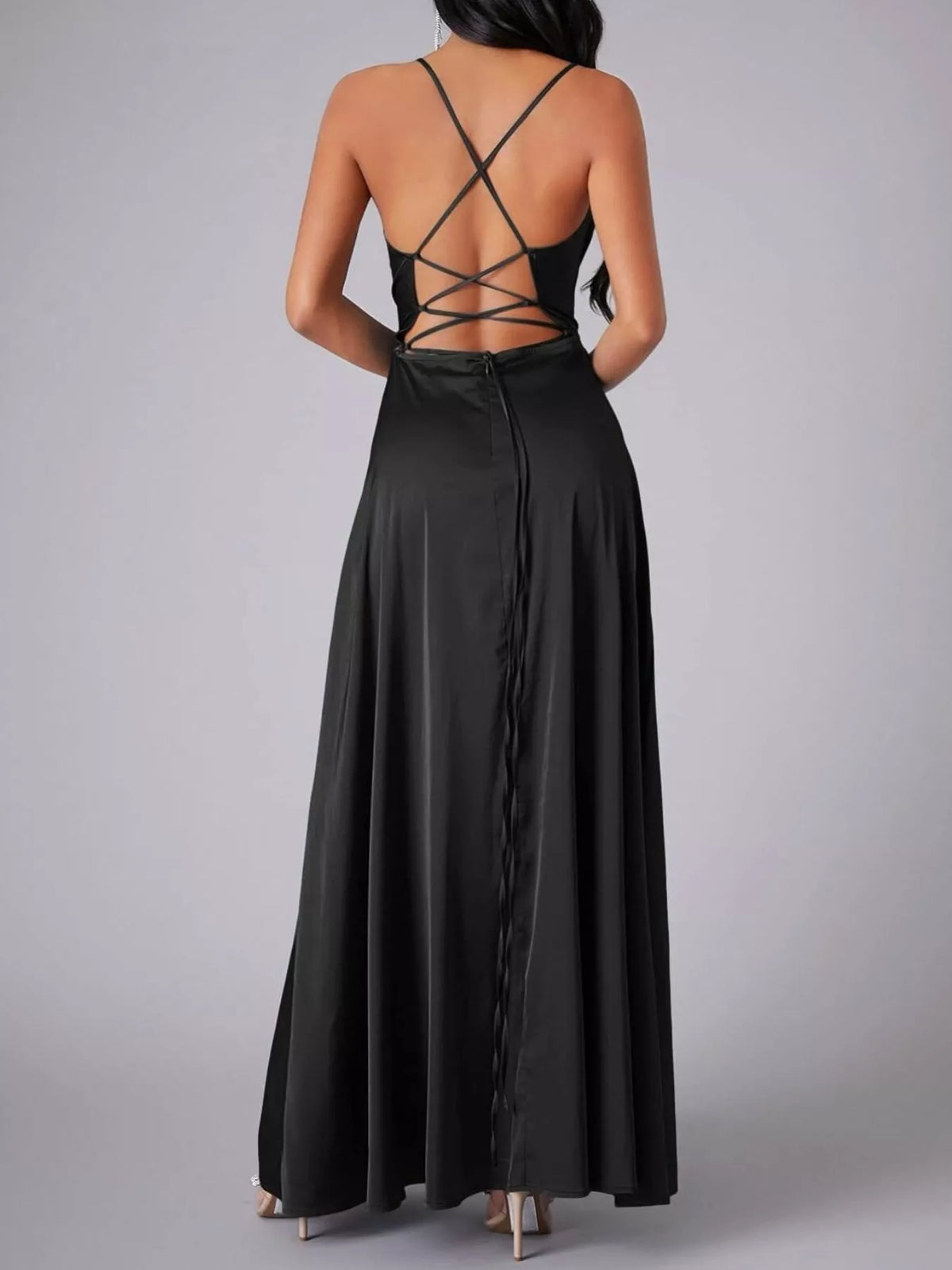 Lace Up Back Split Maxi Dress (8)