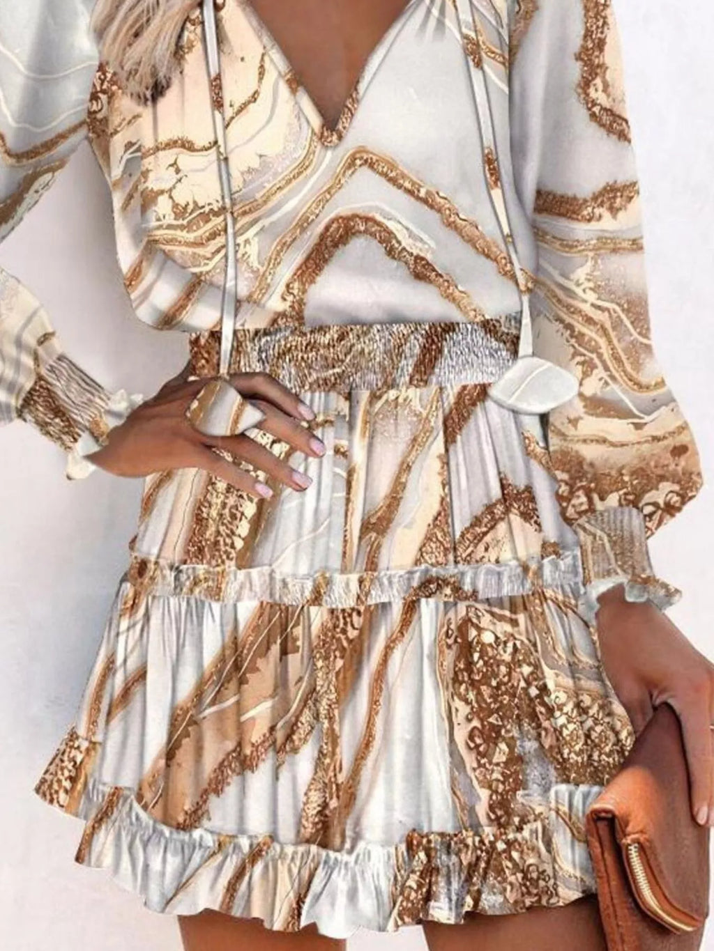 Tie Neck Lantern Sleeve Dress (15)