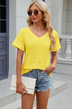 Eyelet V-neck Short Sleeve T-shirt