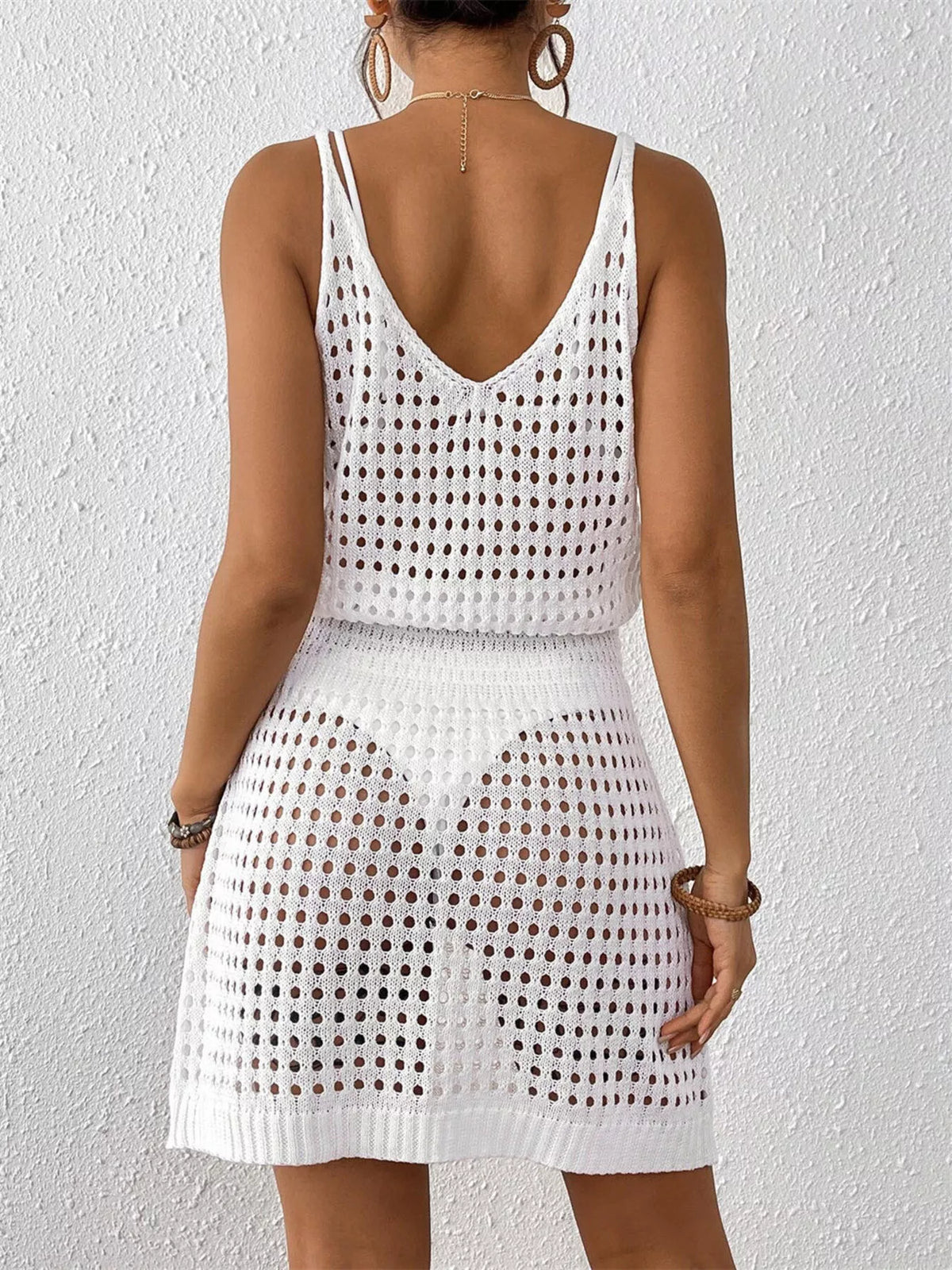 Crochet Knit V-neck Cover-up Dress (4)