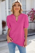 Eyelet Notched Puff Sleeve T-shirt (5)