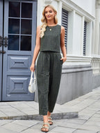 Plaid Sleeveless Top Pants Set (16)