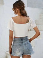Drawstring Short Sleeve Crop Top (2)