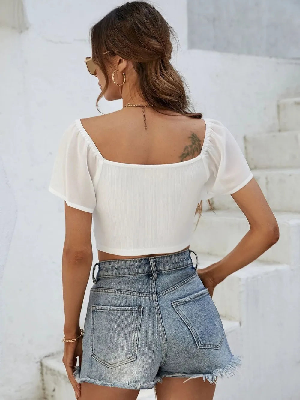 Drawstring Short Sleeve Crop Top (2)
