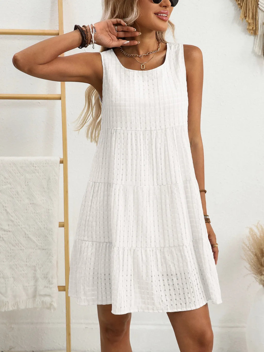 Plaid Round Neck Sleeveless Mini Dress (10)