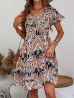 Printed V-neck Tiered Dress (3)