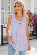 Eyelet Buttoned Round Neck Tank (29)