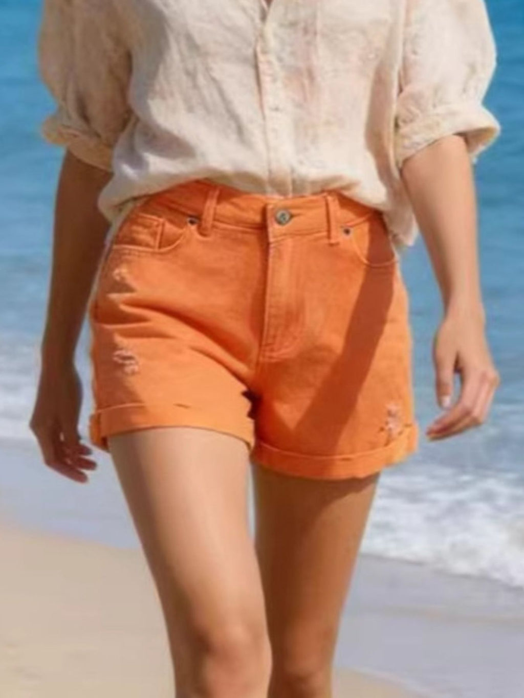 Ripped High-waisted Denim Shorts (8)