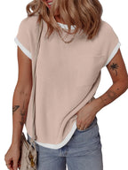 Contrast Trim Round Neck Short Sleeve T-shirt (30)