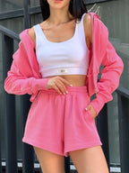 Zip Up Long Sleeve Top Shorts Set
