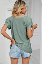 Eyelet V-neck Short Sleeve T-shirt (18)