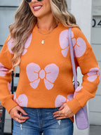 Bow Round Neck Dropped Shoulder Sweater (11)