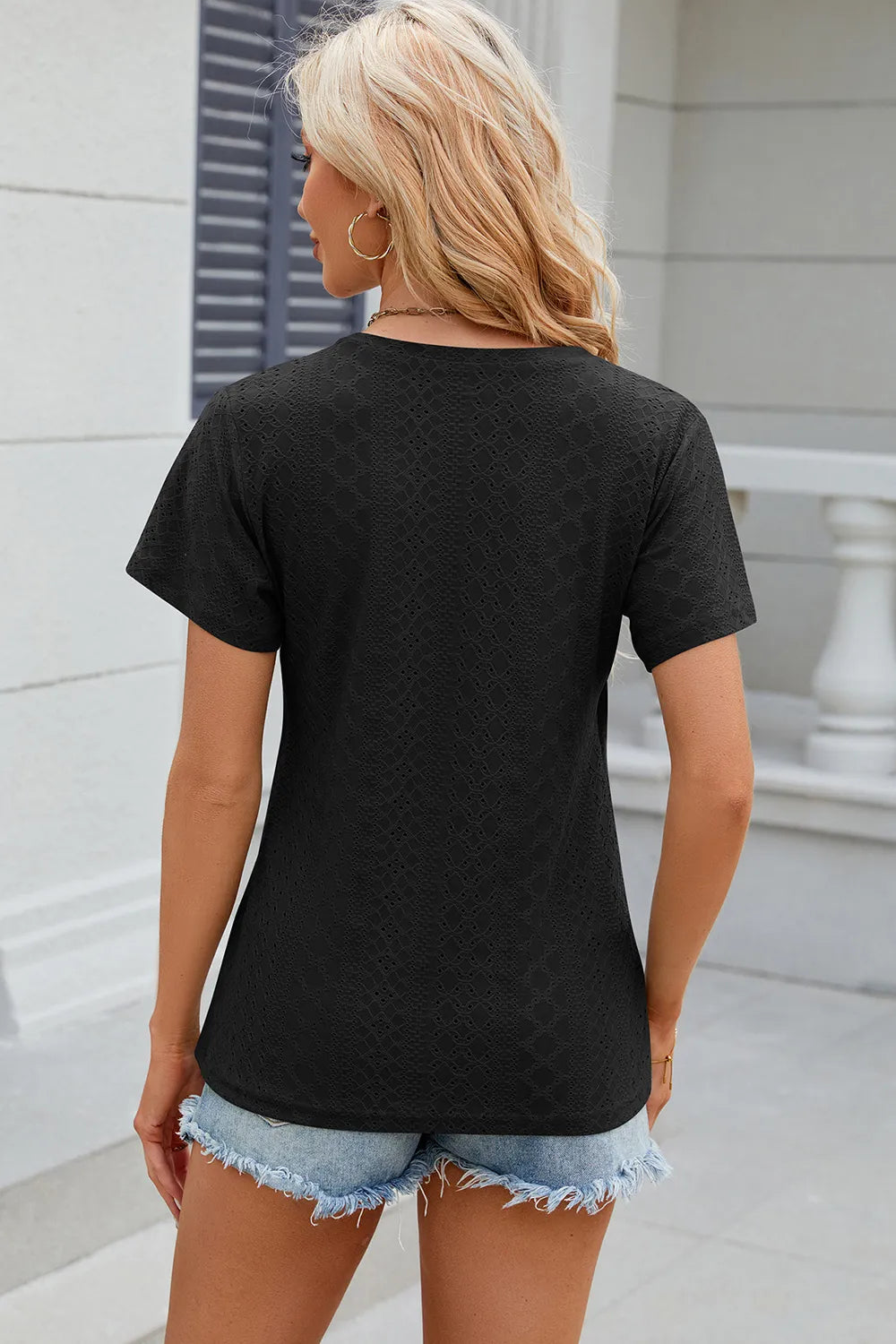 Eyelet Surplice Short Sleeve T-shirt (20)
