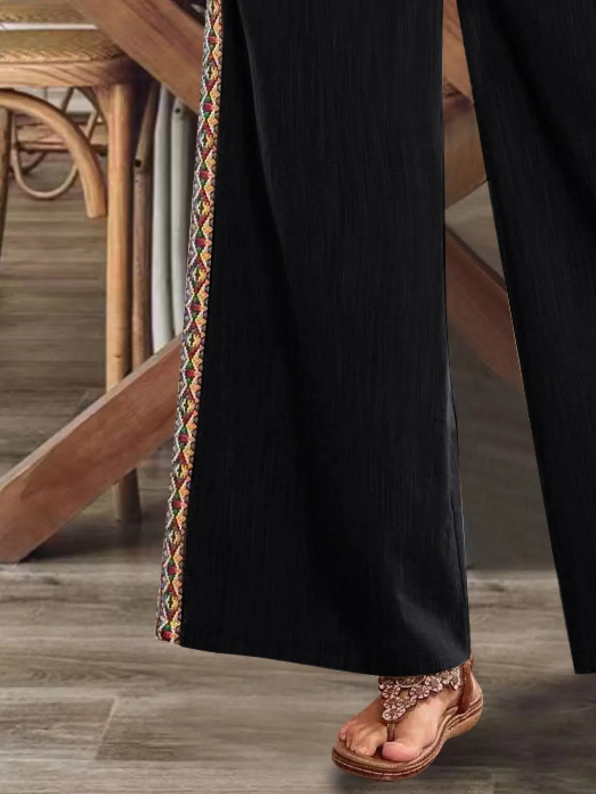 Bohemian Wide Leg Embroidered Side Stripe Pants (15)