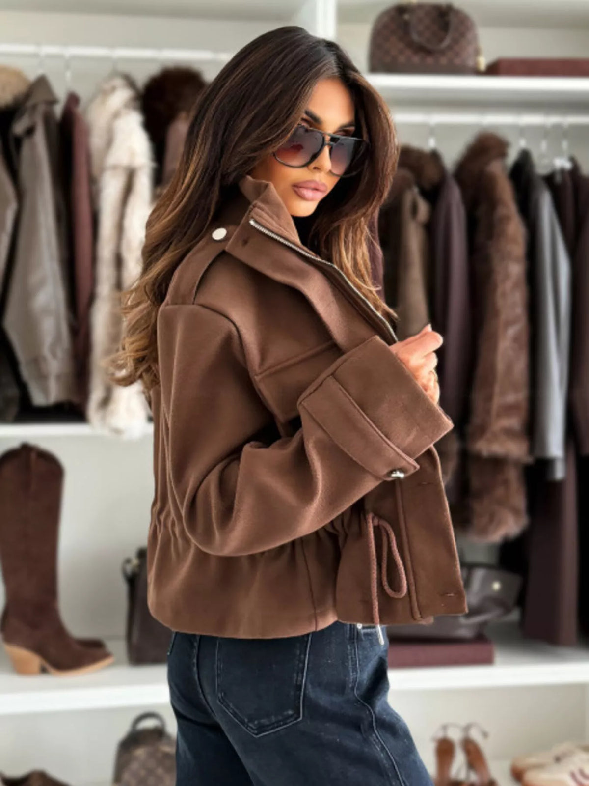 Drawstring Waist Cropped Jacket (9)