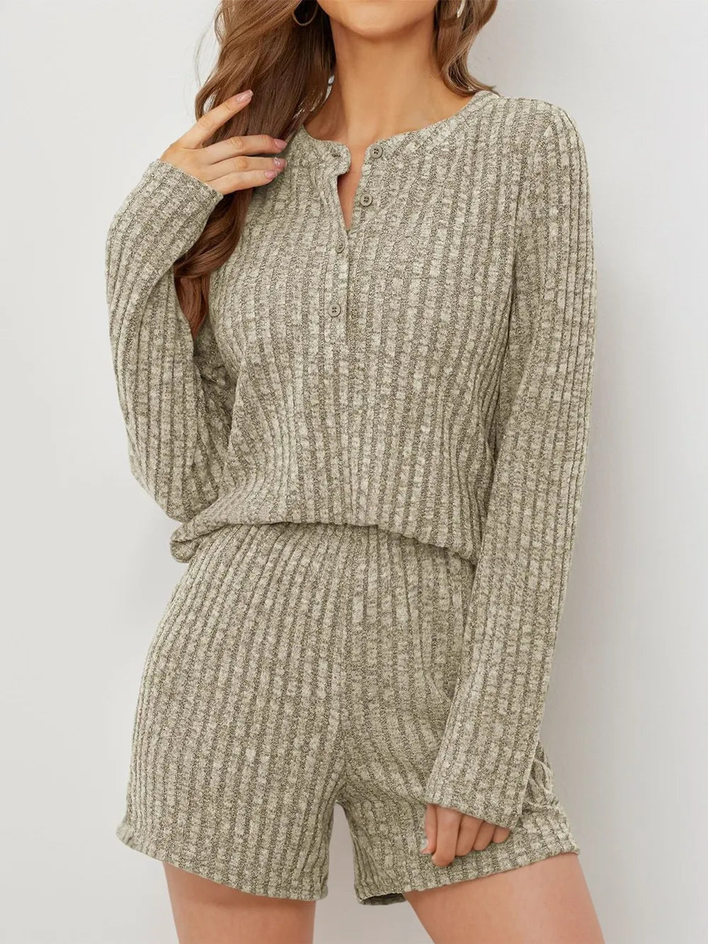 Ribbed Round Neck Top Shorts Set (9)