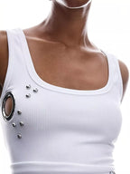 Ribbed Tank Top Metal Grommet Cutouts Stud Embellishments (8)