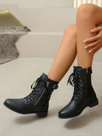 Pu Leather Lace-up Boots