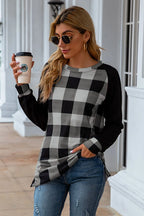 Plaid Round Neck Long Sleeve T-shirt (7)