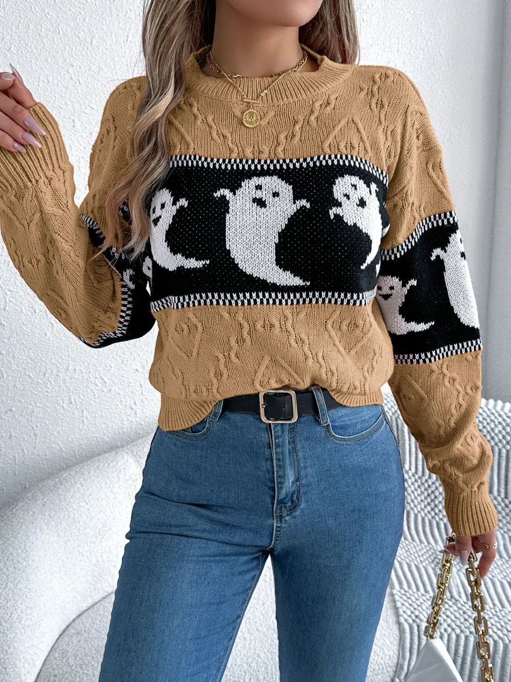Ghost Round Neck Long Sleeve Sweater (16)