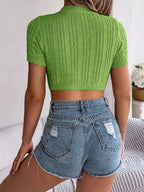 Cable Knit Openwork Round Neck Top (15)