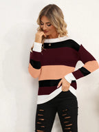 Striped Round Neck Dropped Shoulder Sweater (21)