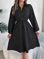 Collared Neck Long Sleeve Dress Pockets (17)