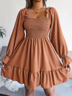 Smocked Flounce Sleeve Square Neck Dress (17)
