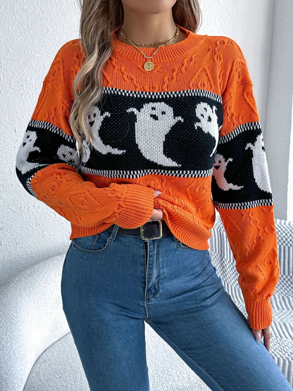 Ghost Round Neck Long Sleeve Sweater (4)