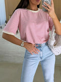 Striped Round Neck Short Sleeve T-shirt (4)