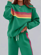 Striped Round Neck Sweatshirt Pants Set (5)