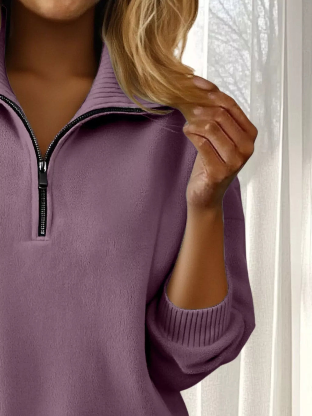 Full Size Half Zip Dropped Shoulder Sweater Plus (12)
