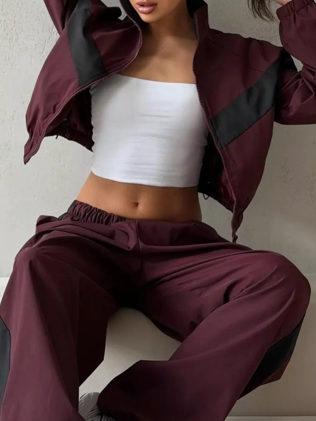 Block Zip Up Outerwear Pants Set (20)