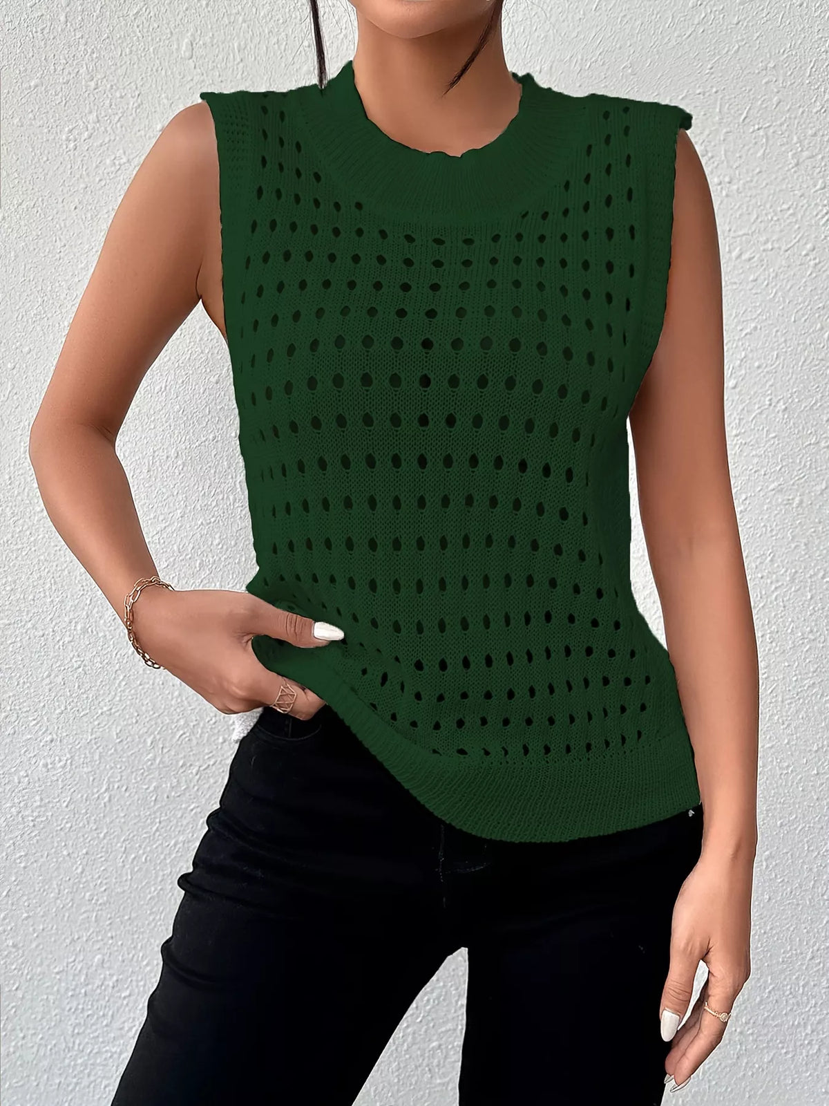 Hollow Out Round Neck Knit Tank (15)