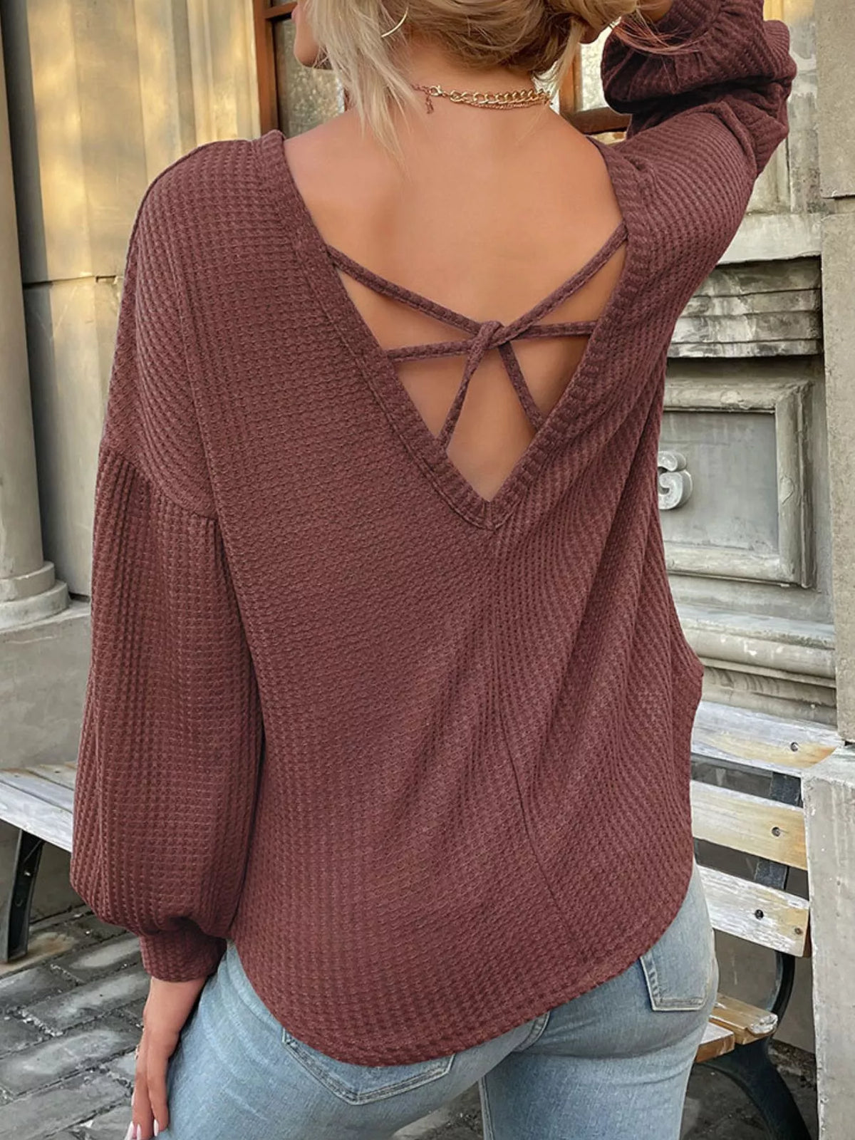 Waffle Knit Round Neck Top (11)
