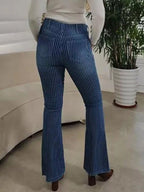 Striped Button Fly Flare Jeans (6)