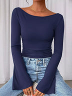 Boat Neck Flare Sleeve T-shirt (14)