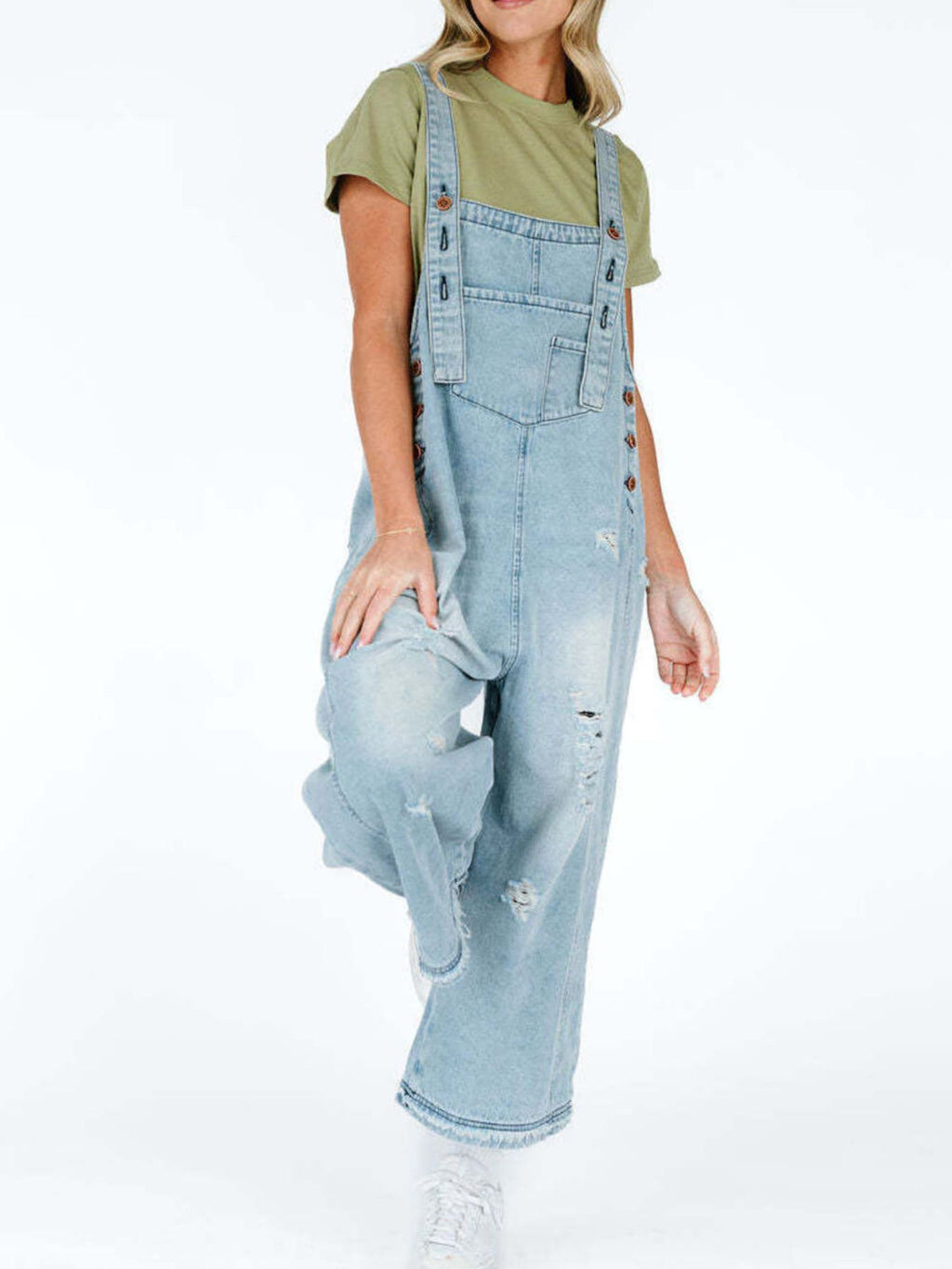 Distressed Wide Leg Denim Overalls (18)