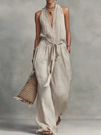 Sleeveless Wide-leg Jumpsuit Tie-waist