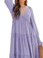 V-neck Long Sleeve Tiered Maxi Dress (2)