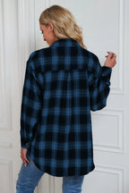 Plaid Button Up Dropped Shoulder Outerwear (13)